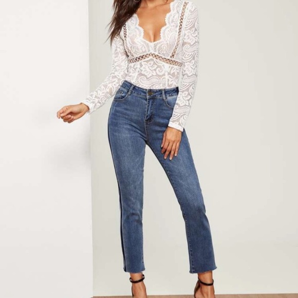 Tops - NWOT Scalloped Plunging Lace Bodysuit